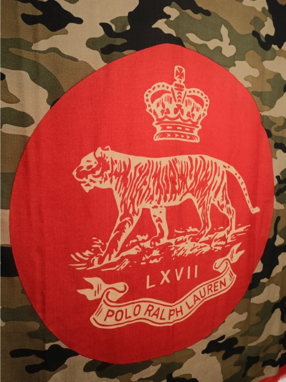 Polo Ralph Lauren Tiger Crest Camo Cashmere Blend Scarf 45 x 45 Rare